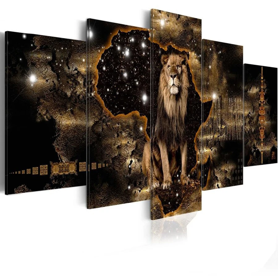 

5 Panel Combined Lion Diamond Embroidery Full Square Round Diamond Painting Cross Stitch Kits 5D Diamond Mosaic Animals Home Art