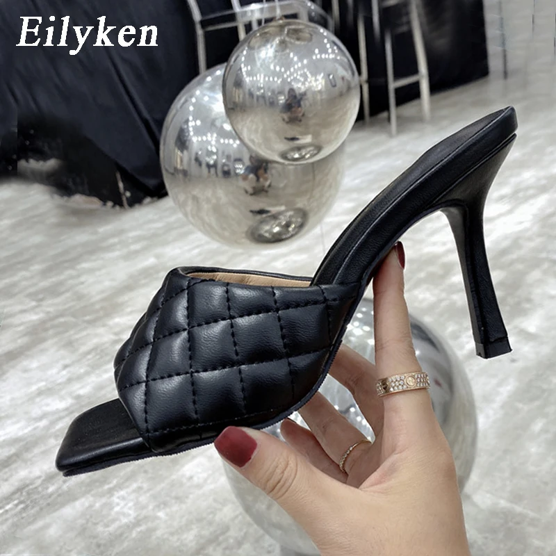 Eilyken Summer Women Mules Design Slippers Sandals Square Sole Slides High Heel 9CM Shoes Size 41 42