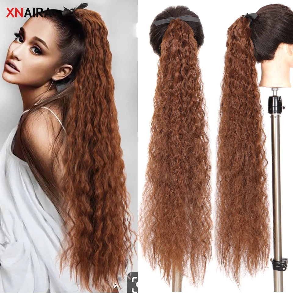 XNaira 80CM Synthetic Women's Ponytail Long Curly Wavy Hair Extensions Clip In Hairpiece Pony Tail Hairpin Brown Pony Tail Fake