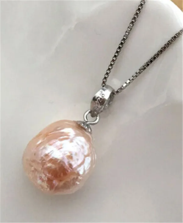 HABITOO Classic Real 11-13mm Natural Pink Baroque Pearl S925 Clasp Pendant Chain Necklace for Women Fashion Jewelry Gifts