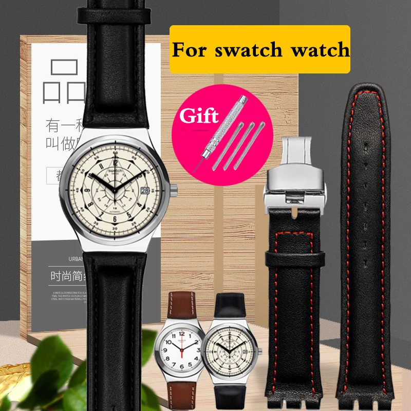 17mm 19mm strap for swatch band Genuine Calf Lea-ther Watch Strap Band Black Brown White Waterproof High Quality