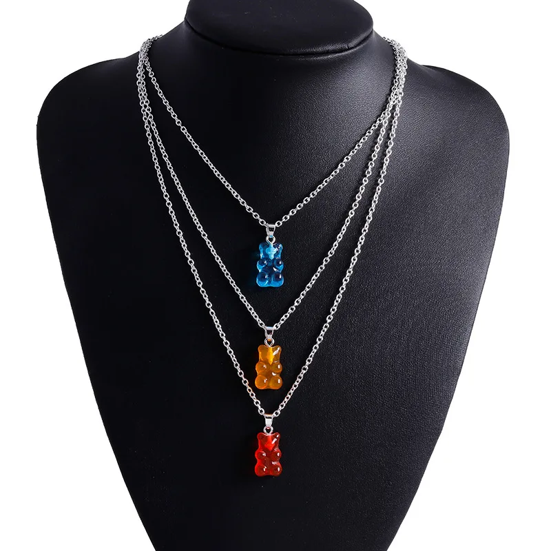 Goth Candy Necklaces Bear Chain Styles Handmade Color Cute Resin Gummy Color Pendant for Women Girls Daily Jewelry Party Charms