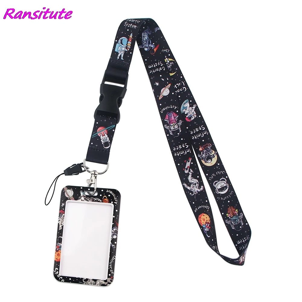 Ransitute R1767 Space Planet Astronaut Lanyard Card Holder Student Hanging Neck Phone Lanyard Badge Subway Access Card Holder