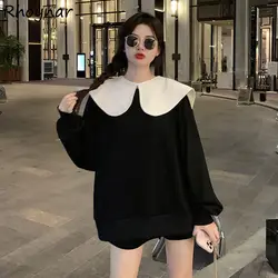 Sweatshirts Women All-match Autumn New Fashion Leisure Vintage Loose Simple Panelled Lovely College Elegant French Style Cozy