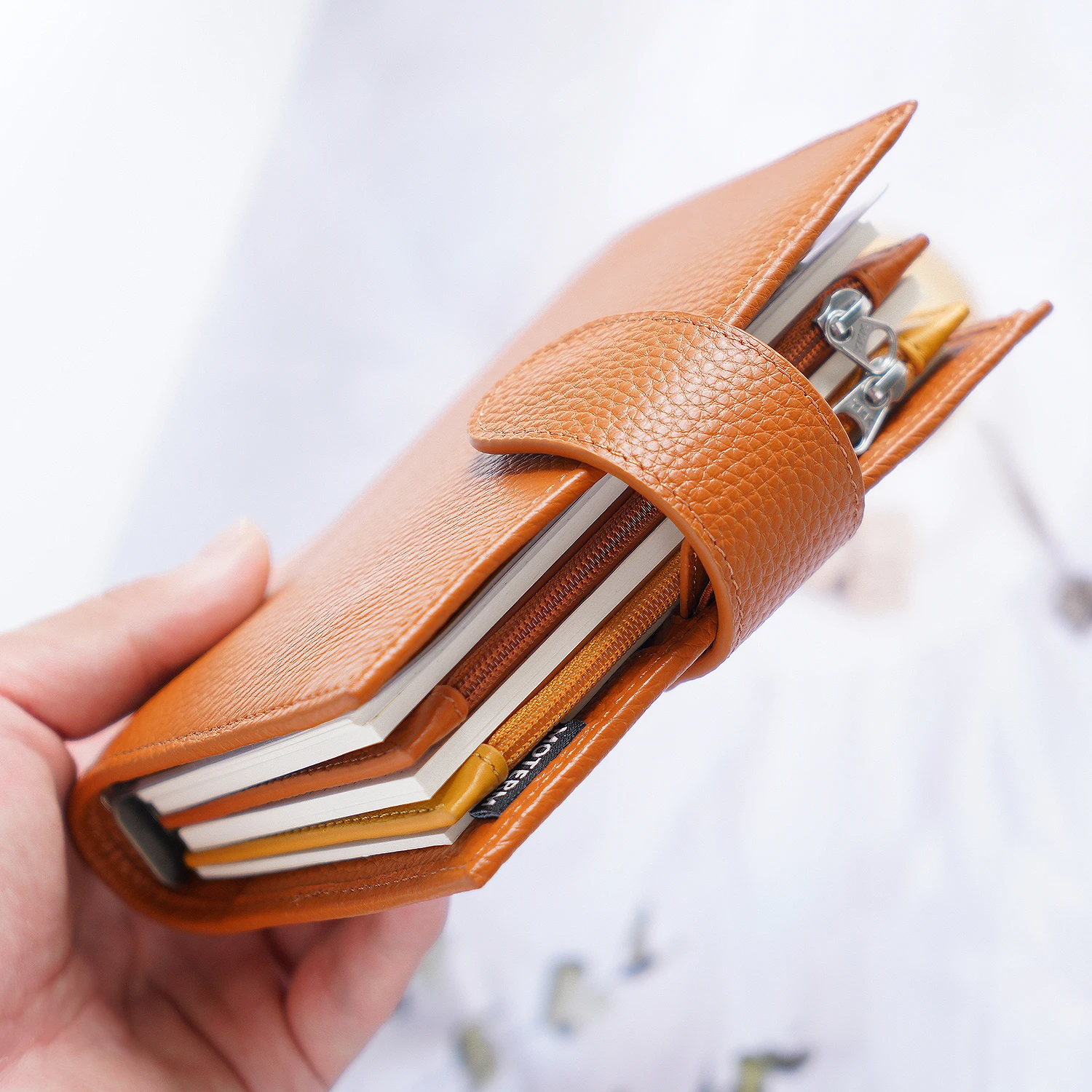 Limited Imperfect Moterm Zipper Flyleaf for Pocket A7 Size Ring Planner Real Pebbled Grain Leather Divider Storage Bag Accessory