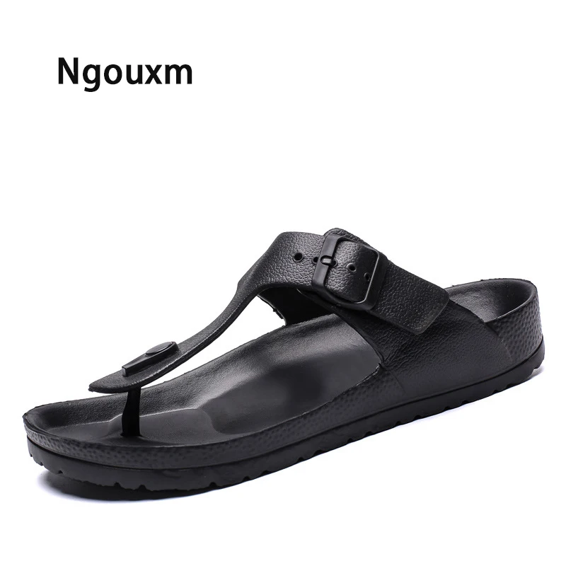 Ngouxm Summer Men Flip Flops Breathable Beach Slippers New Design Fashion Casual Solid Black Non Slip Flat Slides for Man