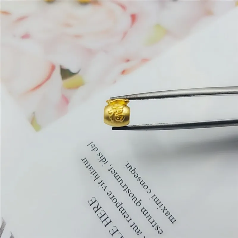 1PCS Real 24K Yellow Gold Bead 3D Hard Gold 999 Pure Gold Mini Bag Gold Bead Lucky Money Transfer Bead Pendant