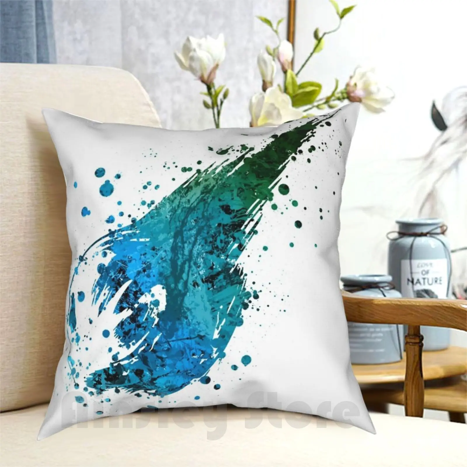 

Final Fantasy ( Lite ) Splatter Pillow Case Printed Home Soft DIY Pillow Cover Final Fantasy Splatter Blue Meteor Meteorite