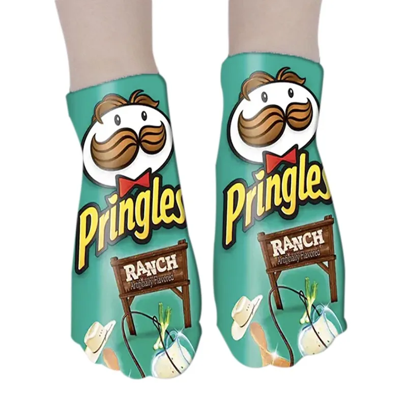 1 Pair Funny Unisex Ankle Socks Women 3D Printing Potato Chips Socks Cute Cartoon Elastic Sport Breathable Autumn Short Socks