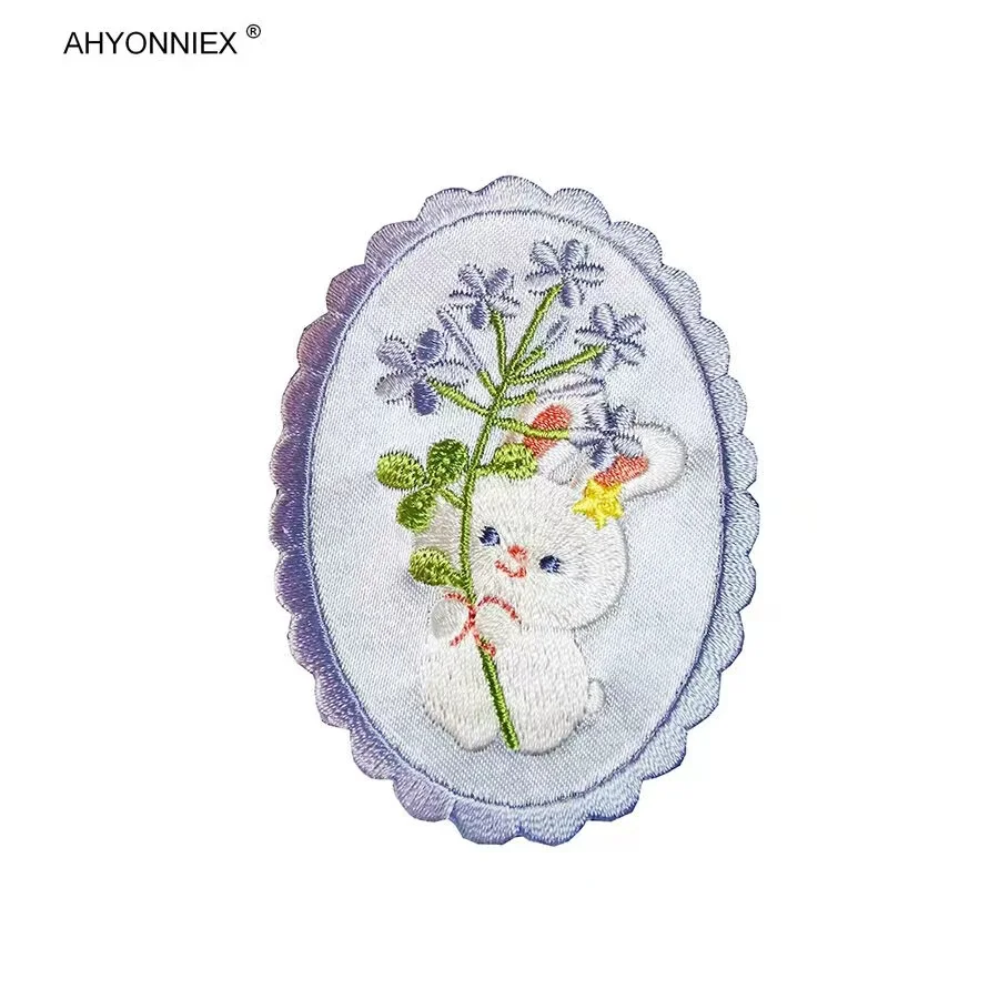 AHYONNIEX 1 PC Embroideried Flower Rabbit Patches for Girls Iron On Patches for Clothes Phone Case Glue Patch for Baby Clothes