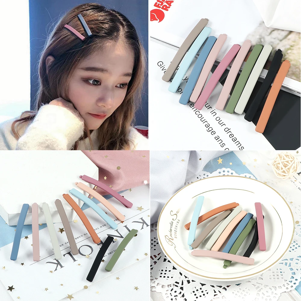 10Pcs Sweet Hair Clip Accessories Candy Colors Simple Basic Hairpins Trendy Colorful Matte Barrette Headwear Gift For Women Girl