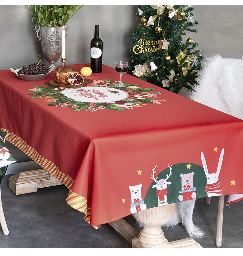 2022 Christmas Series Printed Waterproof Tablecloth Nordic Style Rectangular Holiday Party Decoration Fabric