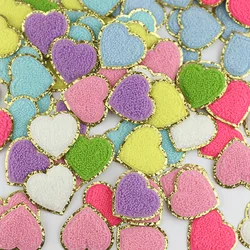 5pcs Sequin Chenille Embroidery Patches Heart Patches Appliques Iron On Patches For Children Woman Clothes