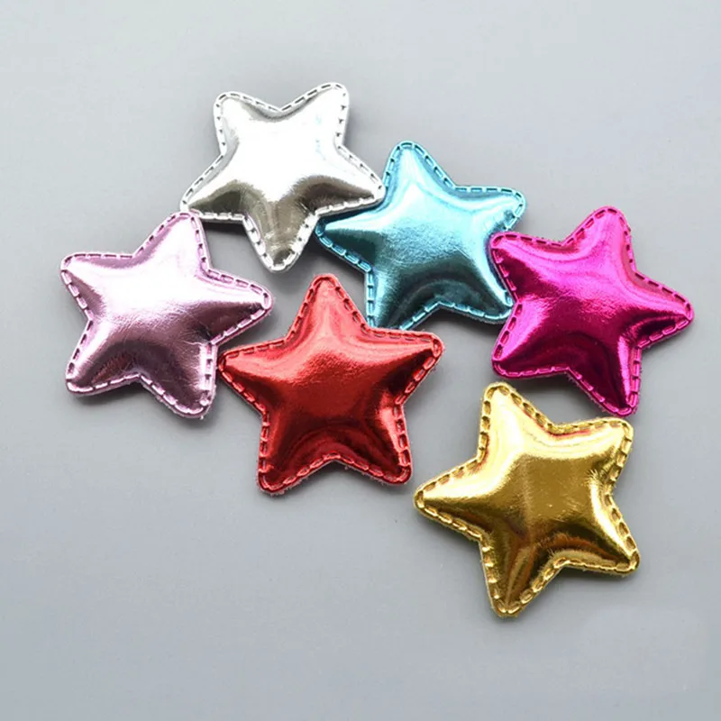 20PCS/Lot 5CM PU Five-pointed Star Applique Fabrics DIY Handmade Jewelry Headdress Holiday Decoration Patch Garment Accessories