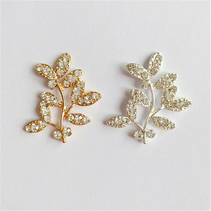 10 Pcs/Lot Tree branch Leaves Flower Gold Or Silver Rhinestone Buttons Flatback Embellishment Button For DIY Hair Accessories