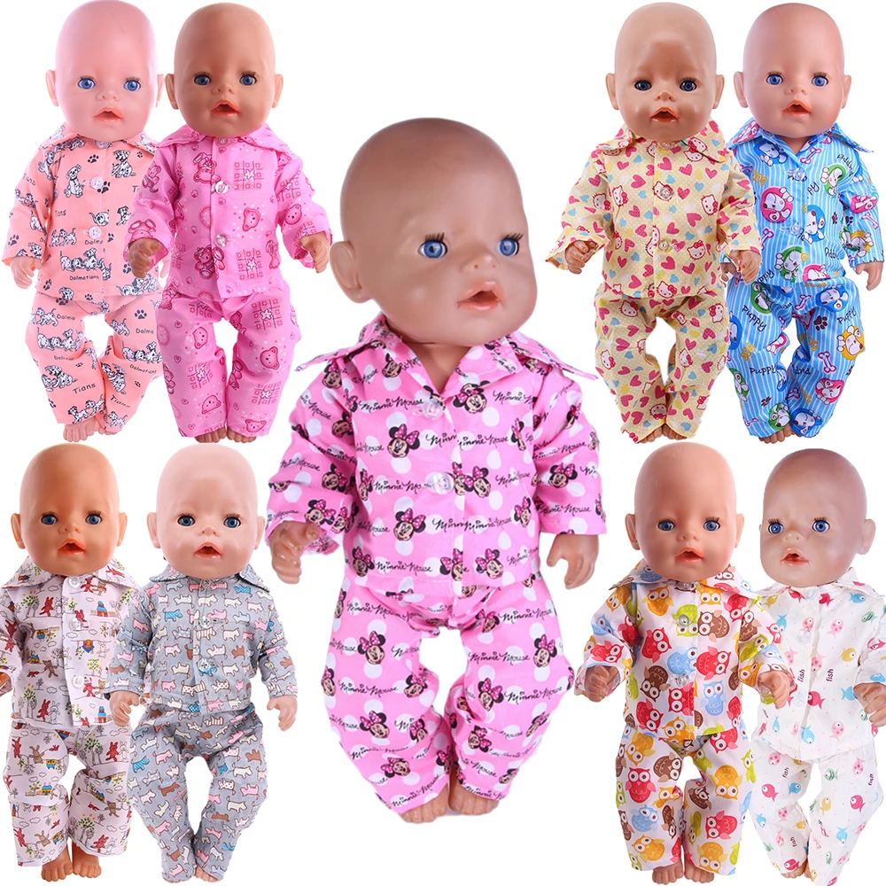 Doll Clothes Cartoon Pajamas For 18 Inch American Doll Girl Toy 43 cm Born Baby Clothes Accessories Nenuco Our Generation