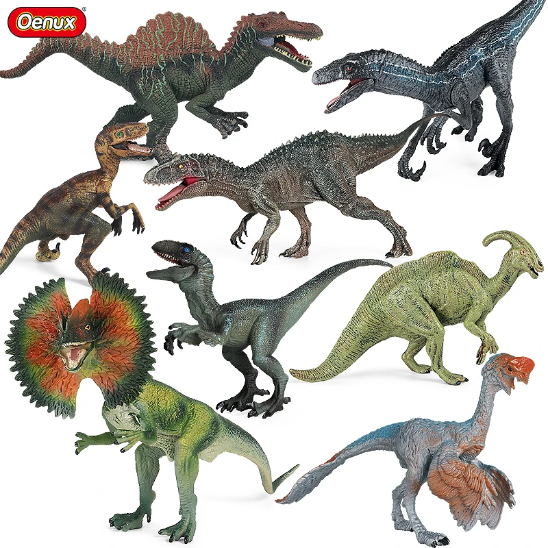Oenux – Figurines de dinosaures jurassiques t-rex Velociraptor Spinosaurus Dilophosaurus, modèle Animal, Collection de figurines d'action, jouet pour enfant