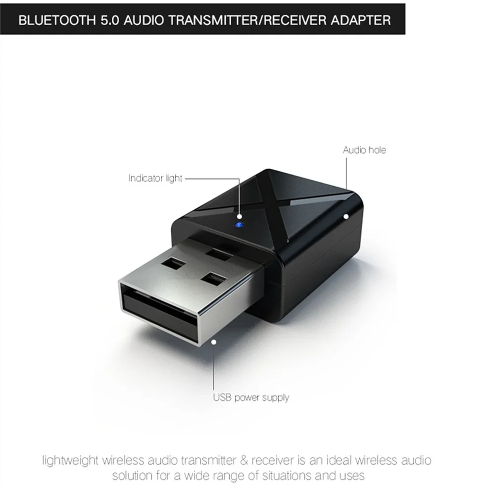 2 em 1 bluetooth 5.0 receptor de áudio transmissor estéreo mini bluetooth aux usb 3.5mm jack para tv pc a2 kit carro adaptador sem fio