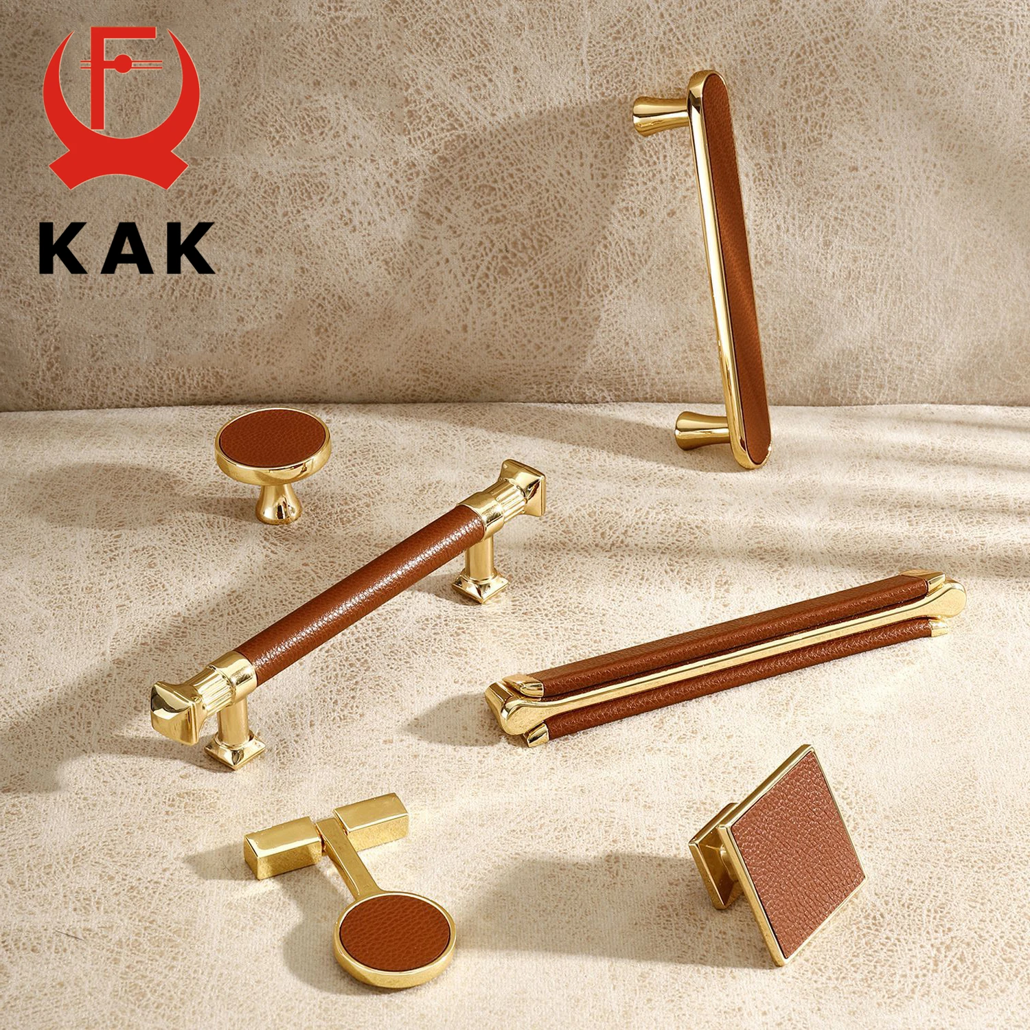 

KAK Modern Gold Cabinet Knobs and Handles Red Leather Kitchen Handle Fashion Drawer Knobs Pulls Furniture Handle Door Hardware