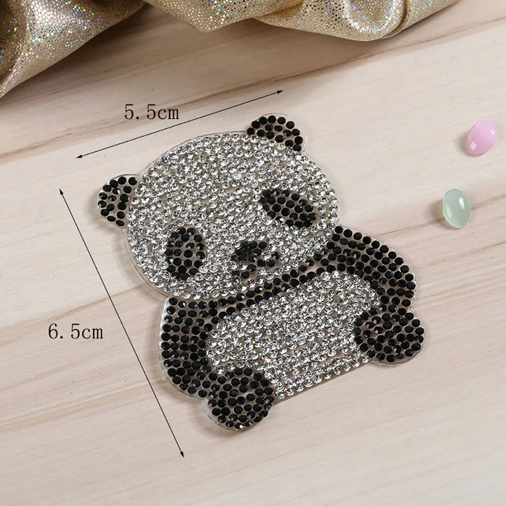 Cute Panda Rhinestones Iron On Transfer Applique Patches Bling Diamonds Embellishments Stickers Decorative Patches for Bags Hats