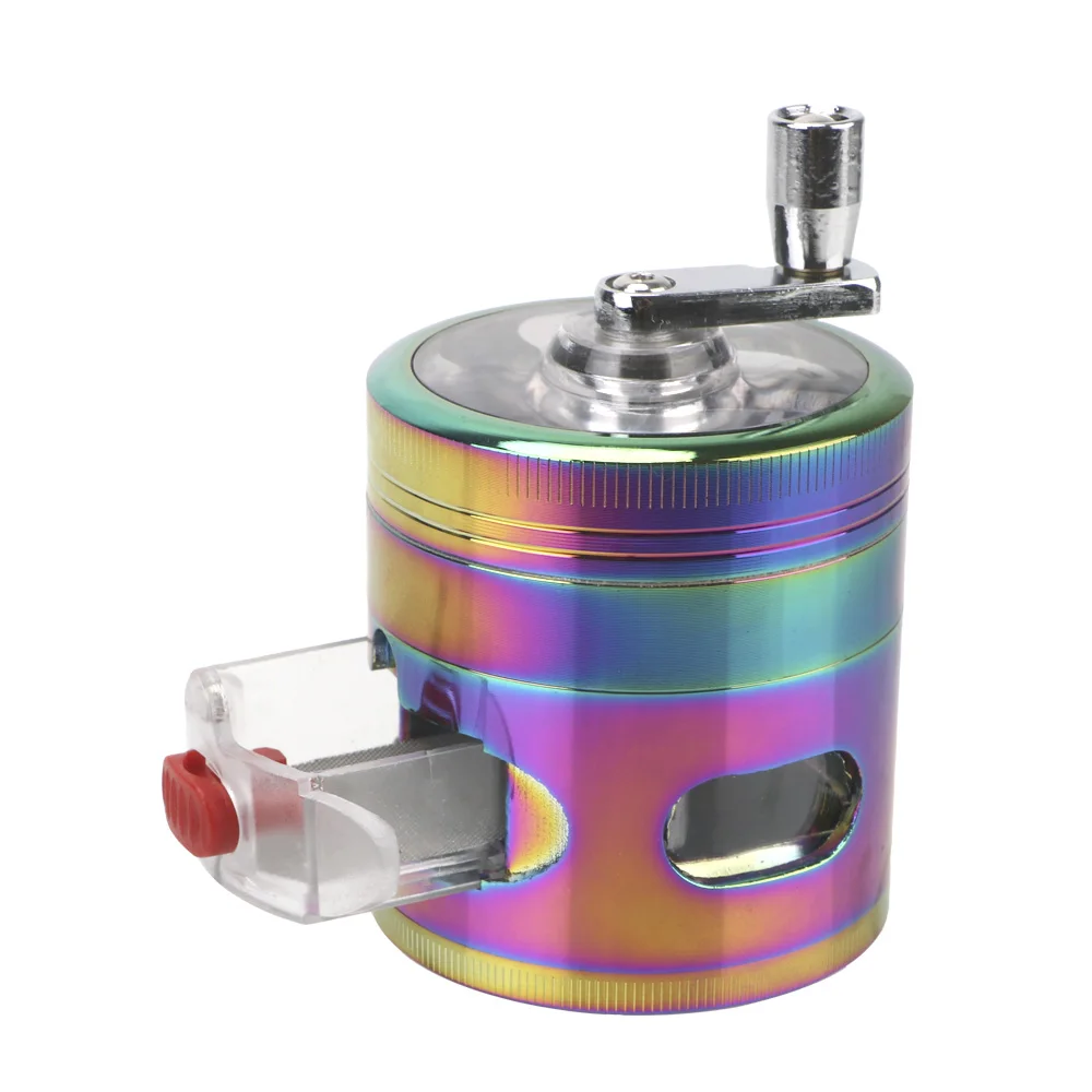 4 Layers Tobacco Grinder With Drawer Herb Grass Smoke Crusher Hand Cranked Clear Top Crank Pollinator Spice Grinders