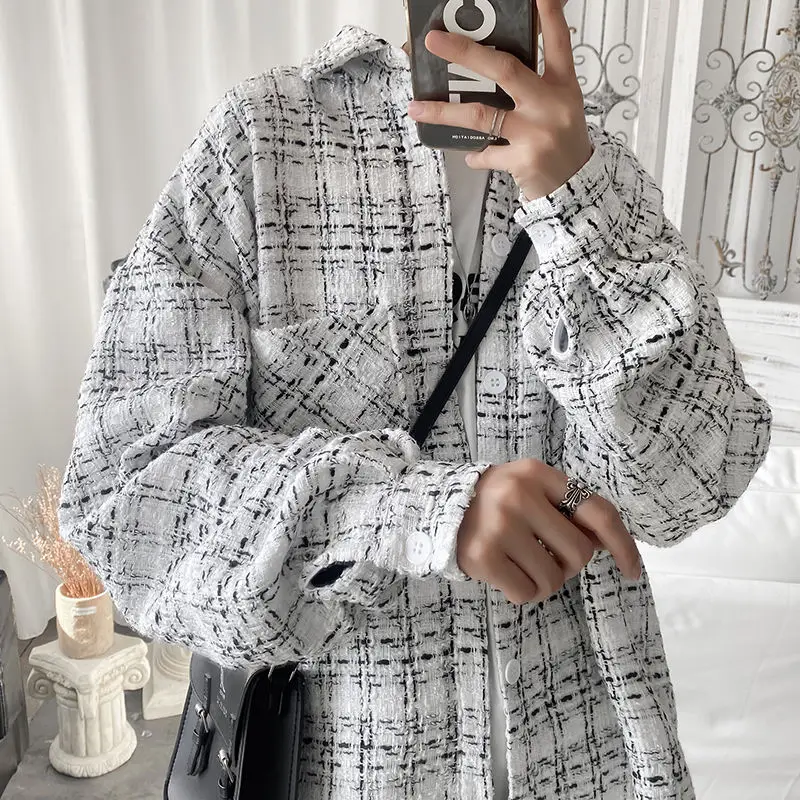 Spring and autumn male plaid shirt Korean fashion casual jacket released man harajuku streetwear retro sleeve shirt
