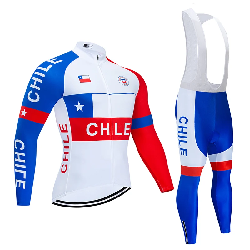 2022 Team Chile Men's Long Cycling Jersey 9D Set MTB Uniform Bicycle Clothing Breathable Bike Clothes Wear Ropa Ciclismo Maillot