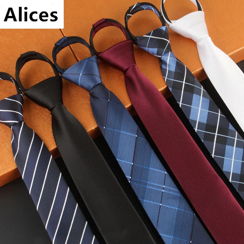 

New Stripe Plaid Print 6CM Neck Tie for Gentleman Wedding Party Cravats Accessories Elastic New Fashion Male Zipper Tie