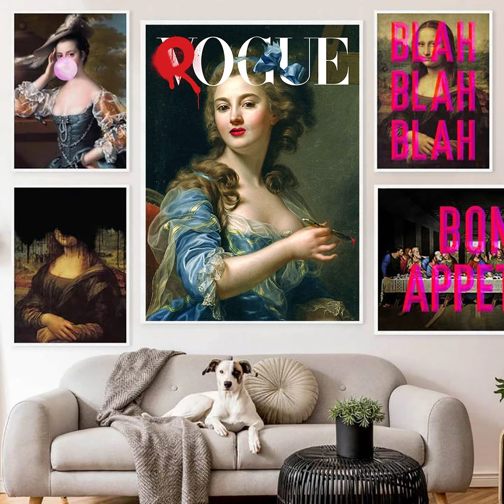 

Mona Lisa Black Graffiti Print Bon Appetit Poster Rogue Bubblegum Lady Portrait Wall Art Canvas Painting Wall Picture Home Decor