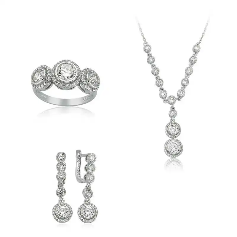 Silver White Cubic Zirconia Water Way Women 'S Set