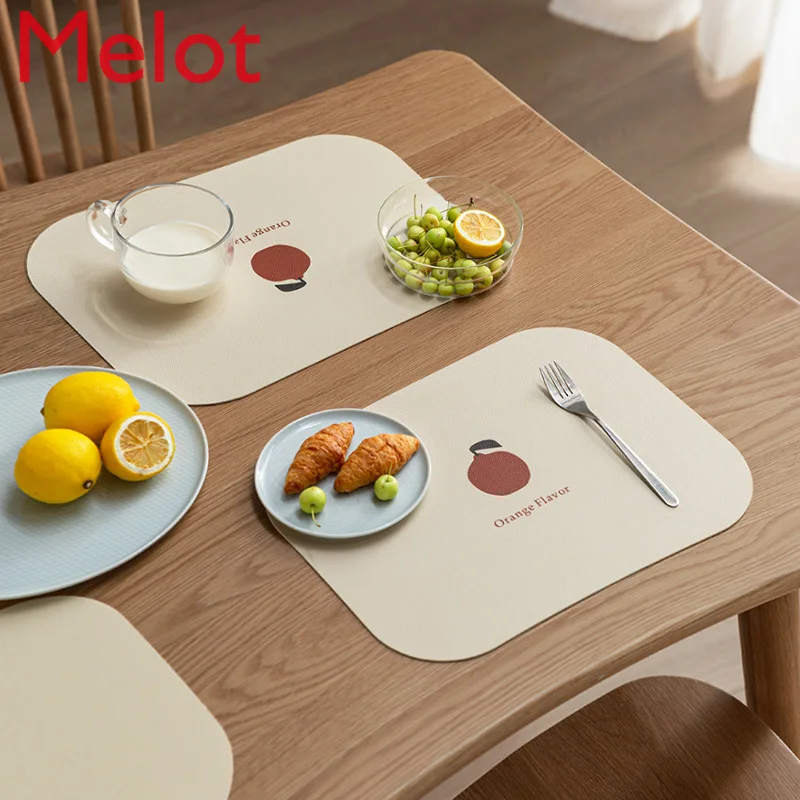 

High-End Fashion Solid Color Fruit Western-Style Placemat Leather Waterproof Insulation Coasters Household Table Mat