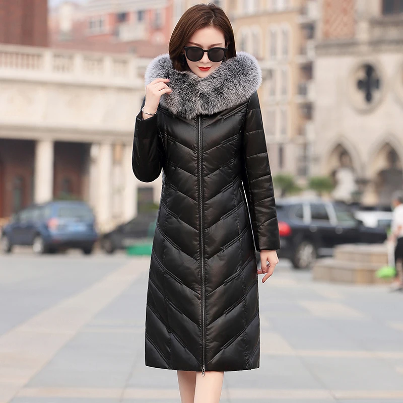 Sheepskin Real 100% Coat Female Mink Fur Collar Down Jackets Winter Jacket Women Genuine Leather Jacket Chaqueta Mujer