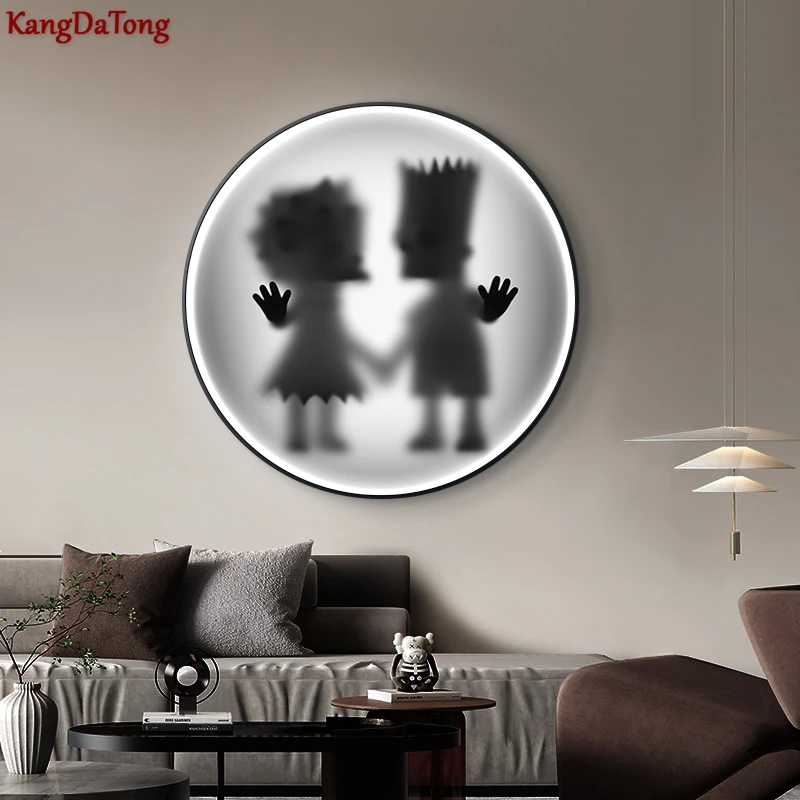 Creative Design Of Circular Porch Decorative Painting Black And White Tide Brand Kaw Hanging Picture Animation Led Indoor Light