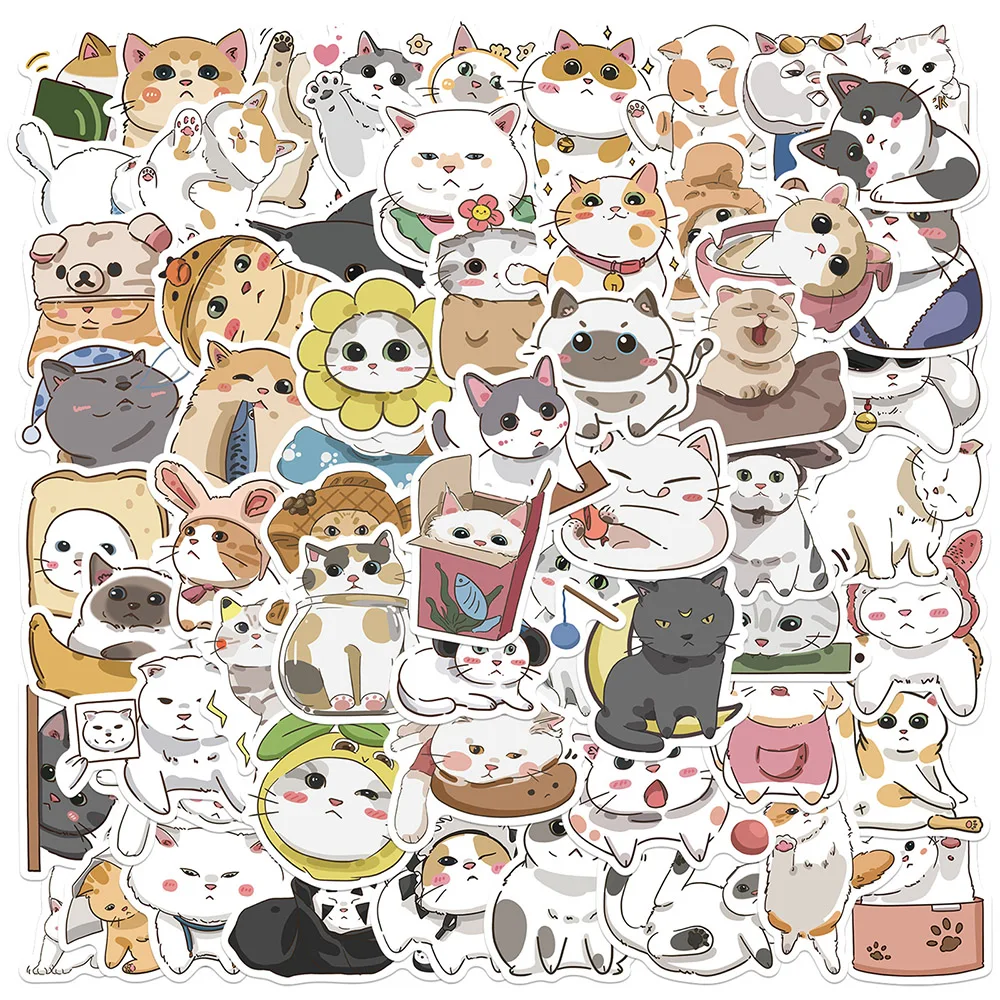 10/30/62pcs Cute Cat Graffiti Stickers Aesthetic Decals Scrapbook Diary Laptop Phone Water Bottle Car Kids Cartoon Sticker Toy