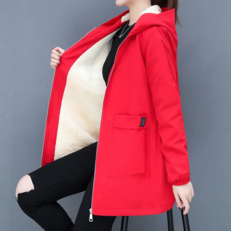 Plus Size Fat Mm Trench Coat For Women Velvet Thick Winter Jackets Female Hooded Mid-Long Windbreaker 45 To 145 Kg Wear