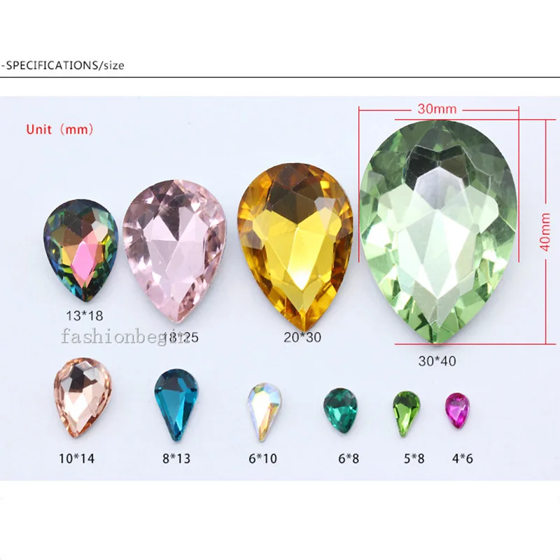 جميع الأحجام 24 ألوان دمعة وأشار الظهر الزجاج كريستال حجر الراين جوهرة مسمار الفن قلادة بروش القرط الملابس تقليم جوهرة الخرز