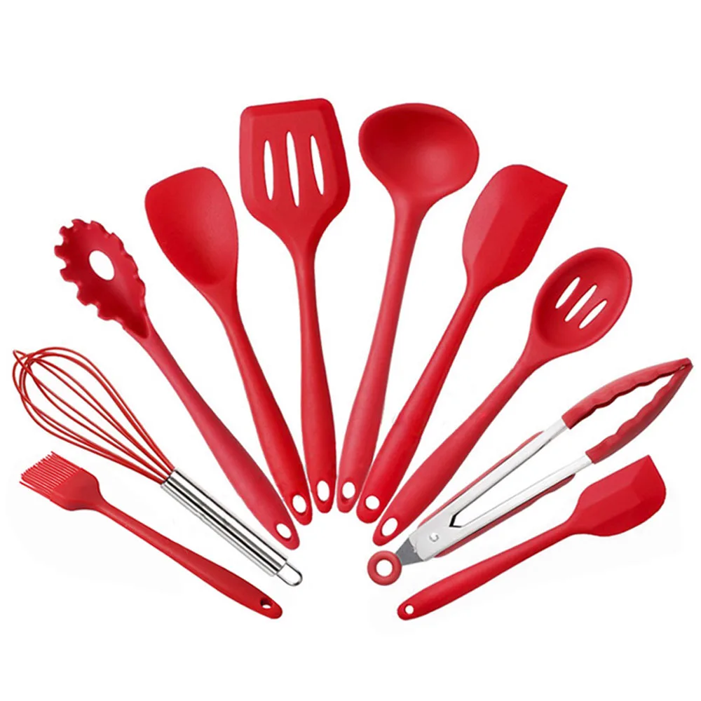 10pcs Silicone Non-stick Cooking Utensils Set Tool 4 colors Kitchenware Cookware Kitchen brush frying Shovel egg break box