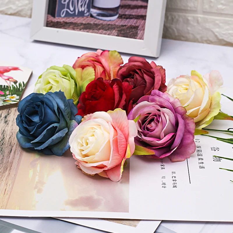 50/100pcs 6.5cm Artificial Sike Princess Rose Flower Heads For Home Wedding Decoration DIY Scrapbook Craft Supplies Fake Flowers