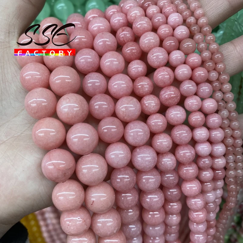 Naturalny różowy chalcedon okrągły koraliki dystansowe luzem kamień koraliki do tworzenia biżuterii DIY 4 6 8 10 12 14mm 15 cali — zdjęcie 6