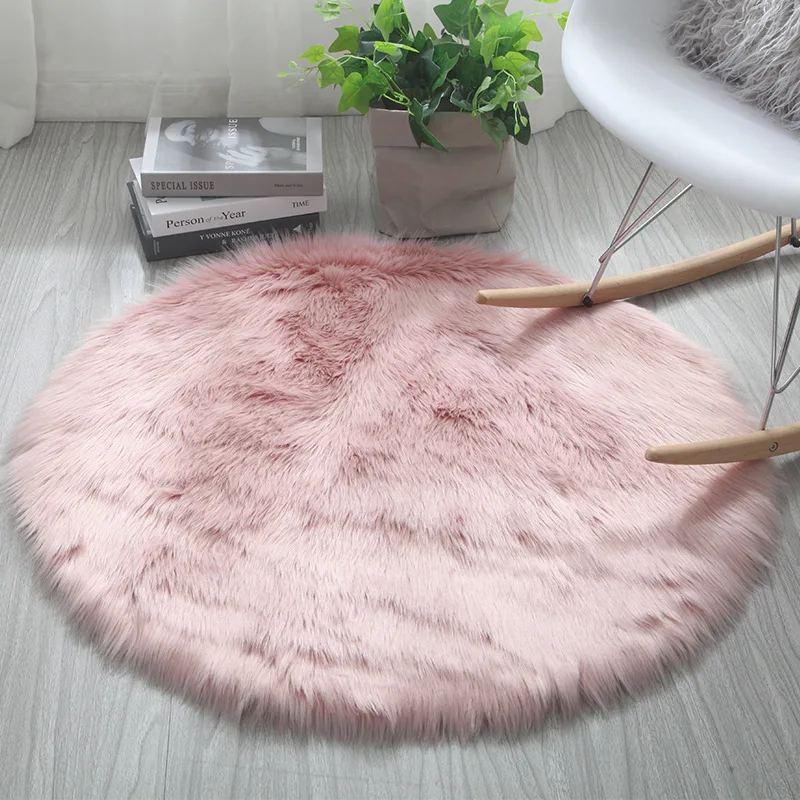 Soft Fluffy Round Carpets Living Room Solid Color Plush Area Carpet Faux Sheepskin Shag Rugs Pink For Home Bedroom Decorative