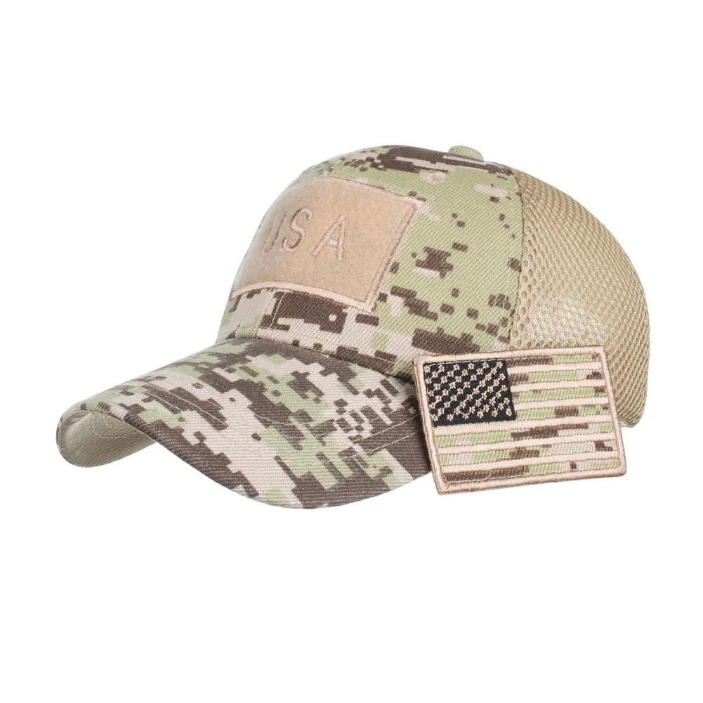 

Tactical Caps Men Summer Mesh Hunting Caps Trucker Cap Hats With USA Flag Patches