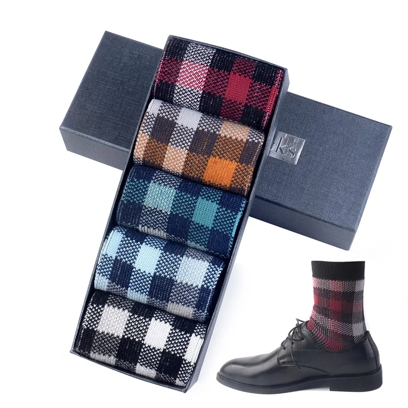 2020 Winter Men's Socks Casual Business Happy Fashion Design  Deodorant Funy Colorful Plaid Gentleman Long High Socks Men