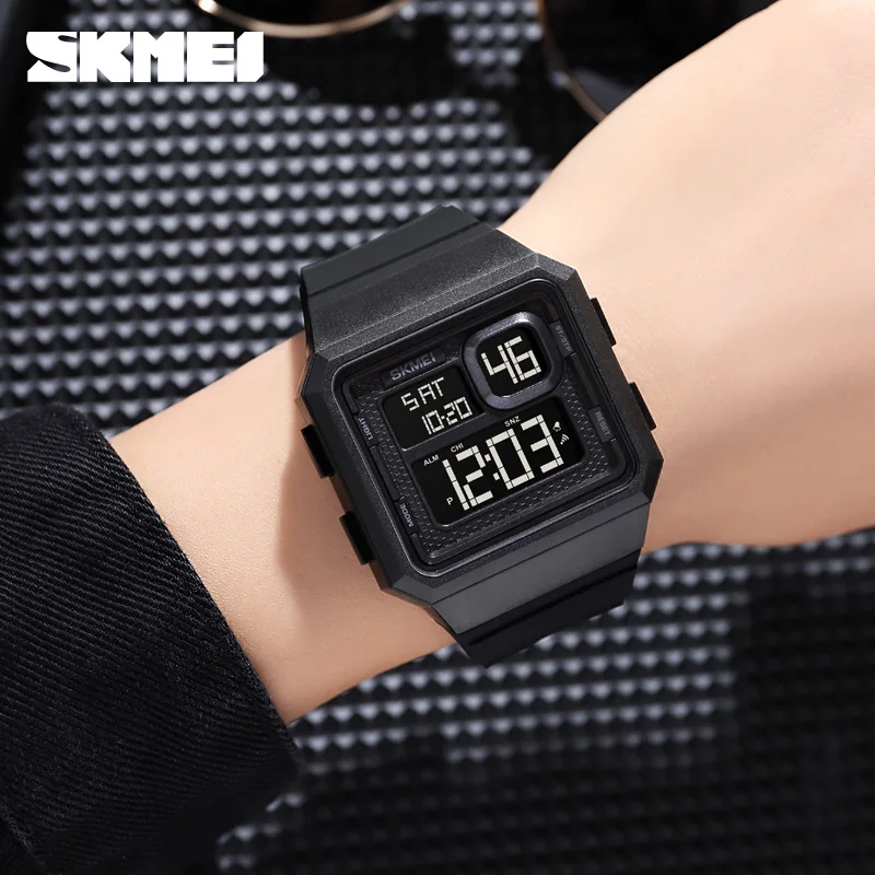 SKMEI New Fashion Simple Design Digital Watch For Men Waterproof 2Time Led Light Display Alarm Clock Electronic Countdown Watch