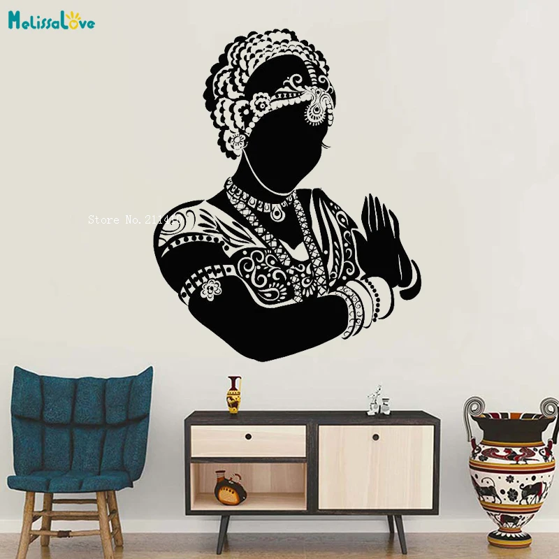 New Design Vinyl Wall Sticker Decals Indian Dancer Bride Woman Head Hindu Unique Gift Home Art Removable Murals YT2303