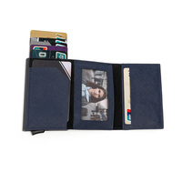 Multifunction  Man Leather Wallet  Rfid Business Bank Credit Card Holder with Magnet  & Photos Window