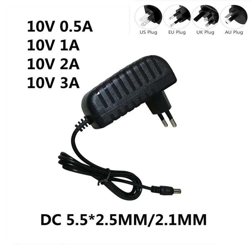 1 sztuk 100-240V AC do DC 10 V 0.5A 1A 2A 3A zasilacz przejściówka do ładowarki 10 V konwerter ue usa UK AUPlug 5.5mm x 2.5mm