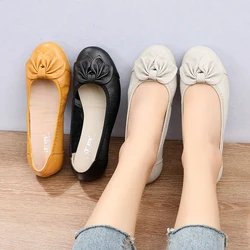 2024 Genuine Leather Spring Autumn Woman Casual Work Shoes Women Loafers Soft bottom Slip On Ballet Flats Shoes Mother Shoes