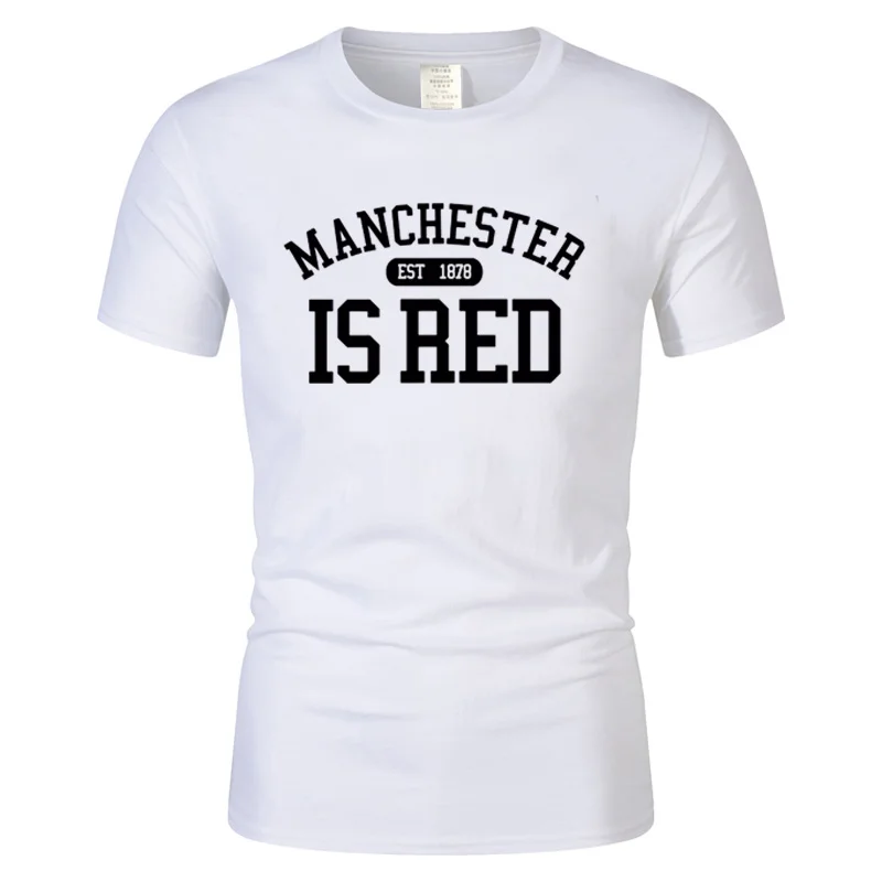 Lato (zjednoczone królestwo wielkiej brytanii) jest czerwona litera druku T Shirt mężczyźni bawełna O-Neck Manchester Tee koszula Camisa Masculina