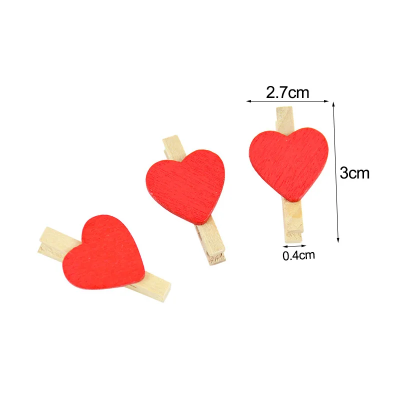 50PCS 30mm Chic Wedding Birthday Party Supplies Photo Wall Decoration White/Blue/Pink/Red Mini Heart Wooden Craft Clip Peg