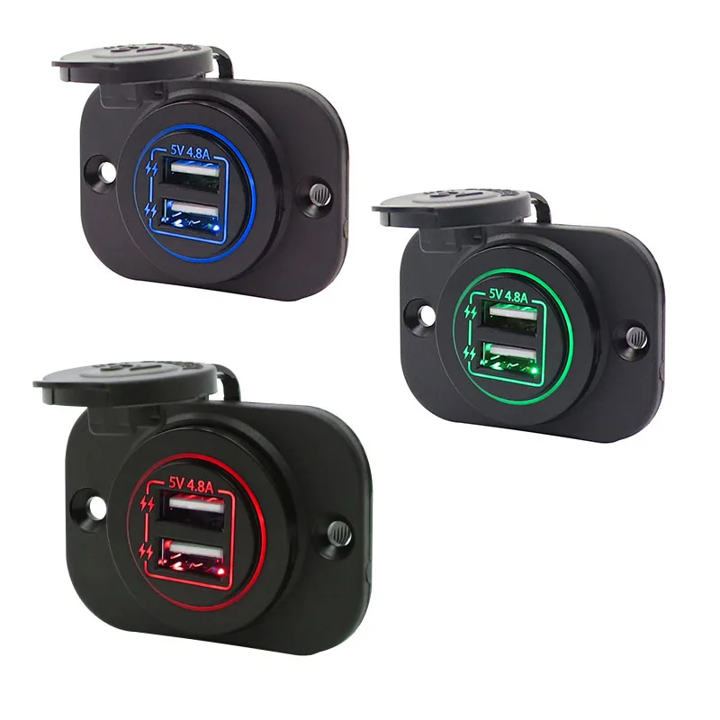 

New 12V-24V Waterproof Car Doul USB Charger Socket 5V 4.8A LED Digital Display For Marine RV Boat Motorcycle Truck power adapter